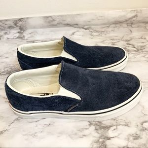 Vans suede slip ons navy blue